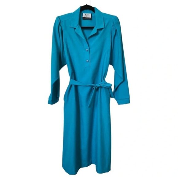 Vintage Dresses & Skirts - Vintage 80s Marjorie Bright Blue Midi Dress